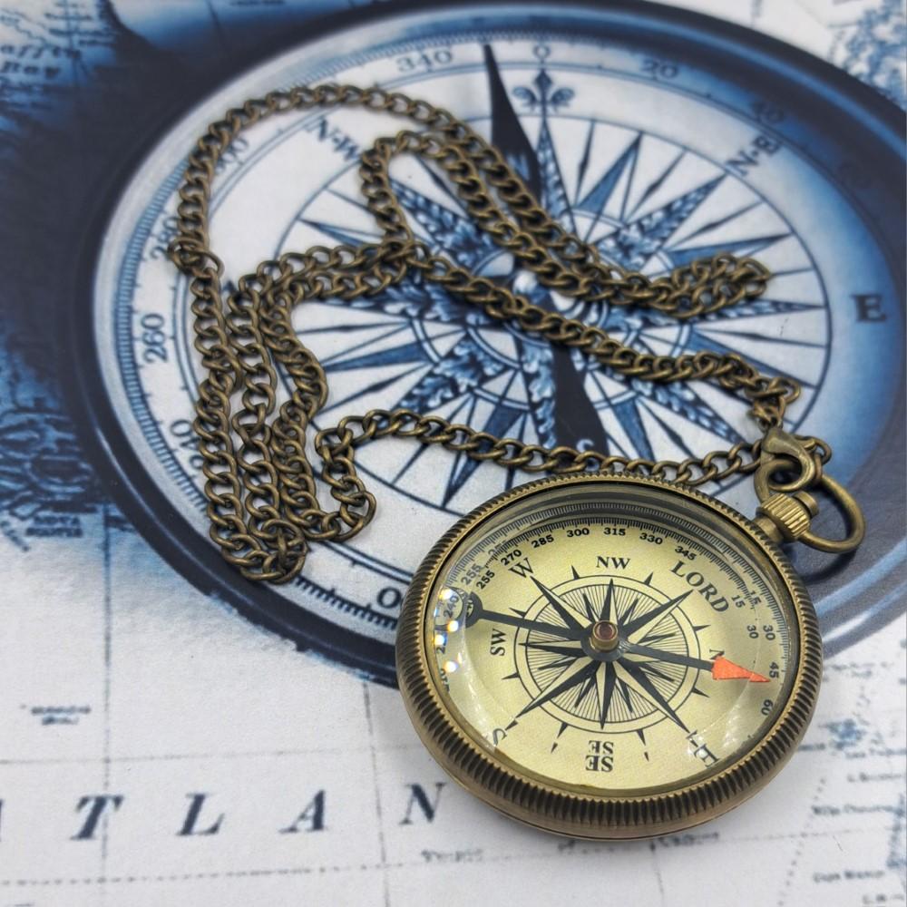 Handmade Brass Nautical Pocket Compass with Chainmail – 6 Cm, Vintage Style, Functional Navigation Tool