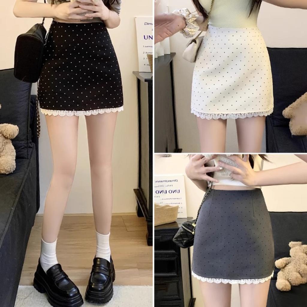 Women's High Waist A-Line Mini Skirt Polka Dot Blazer Style Pencil Skirt Casual