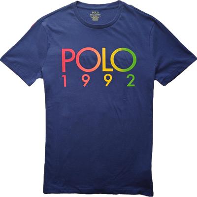 Polo Logo Estampado de Letras Cuello Redondo Corte Recto Manga Corta Camiseta Hombre Tops Azul 710842989-001