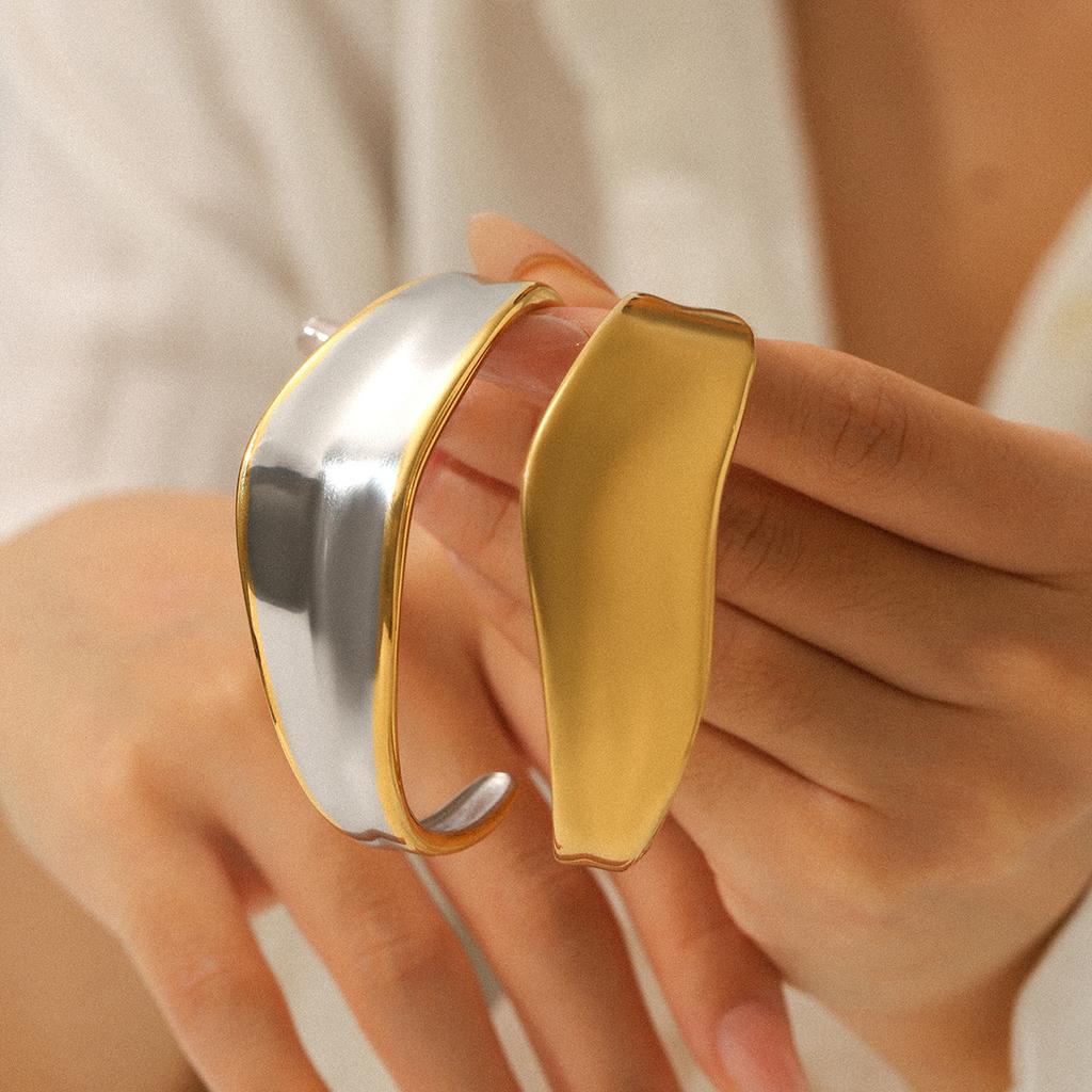 Exaggerated Jewelry 18K Gold Large Polished Stainless Steel Open Bangle Women's Premium Color-block Titanium Steel Bracelet