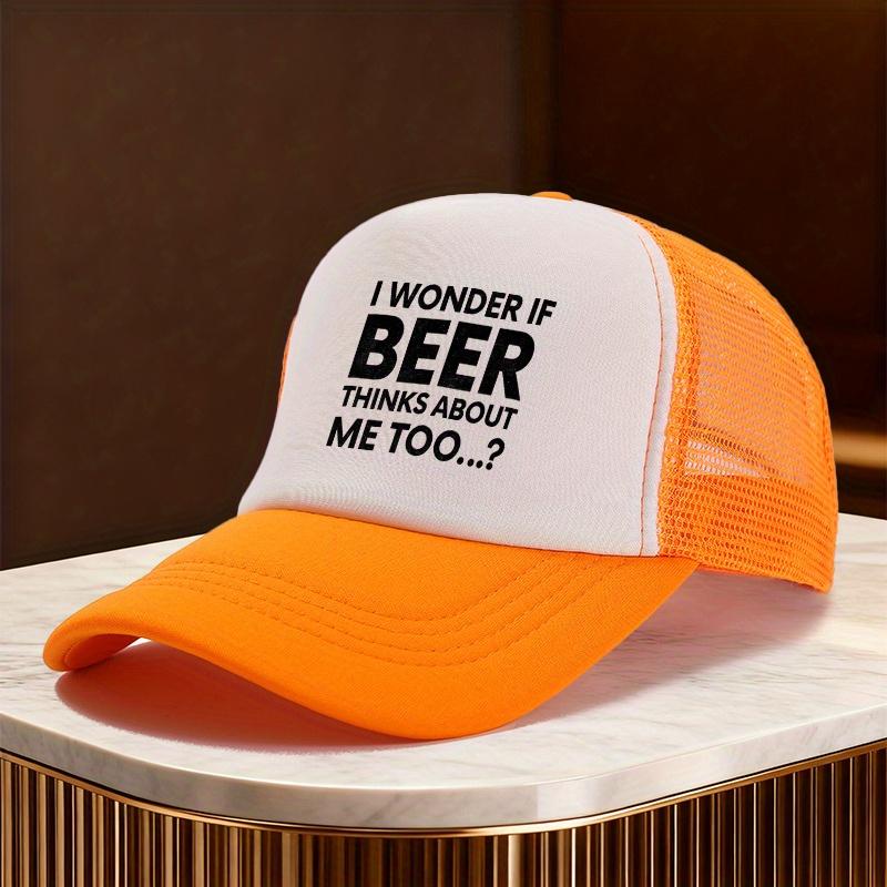 Beer Thinks About Me Funny Quote Trucker Hat Unisex Polyester Mesh Baseball Cap Casual Accessory