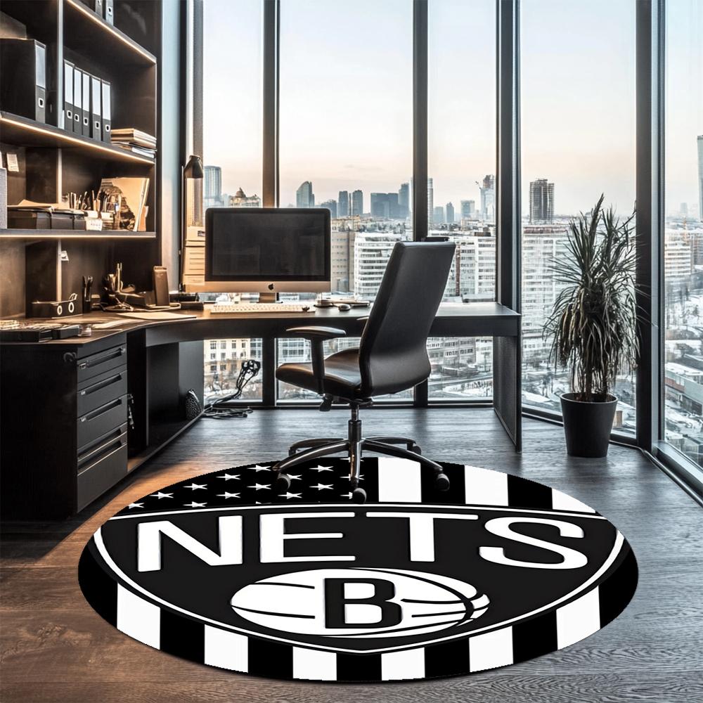 Brooklyn Nets Printed Round Rug Carpet Chair Rug Area Rug Entryway Doormats,for Office Chair Living Room Bedroom Kitchen Room.