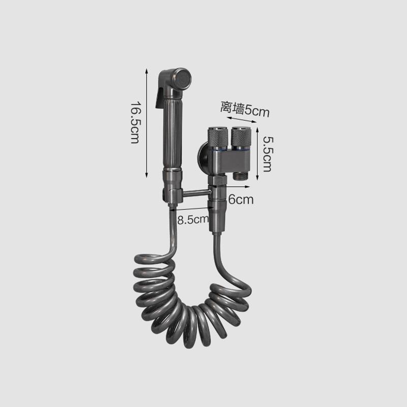 Väggmonterat Toalett Bidé Kran set Mässing Dubbel Användning Bidé kran Badrumsspruta Grå bidé kran Högtrycksspruta grå