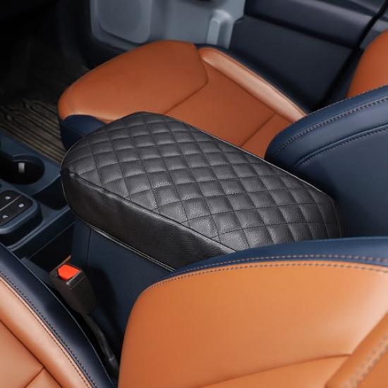 Black PU Leather Armrest Pad Cover Center Console Box For Ford Maverick -23