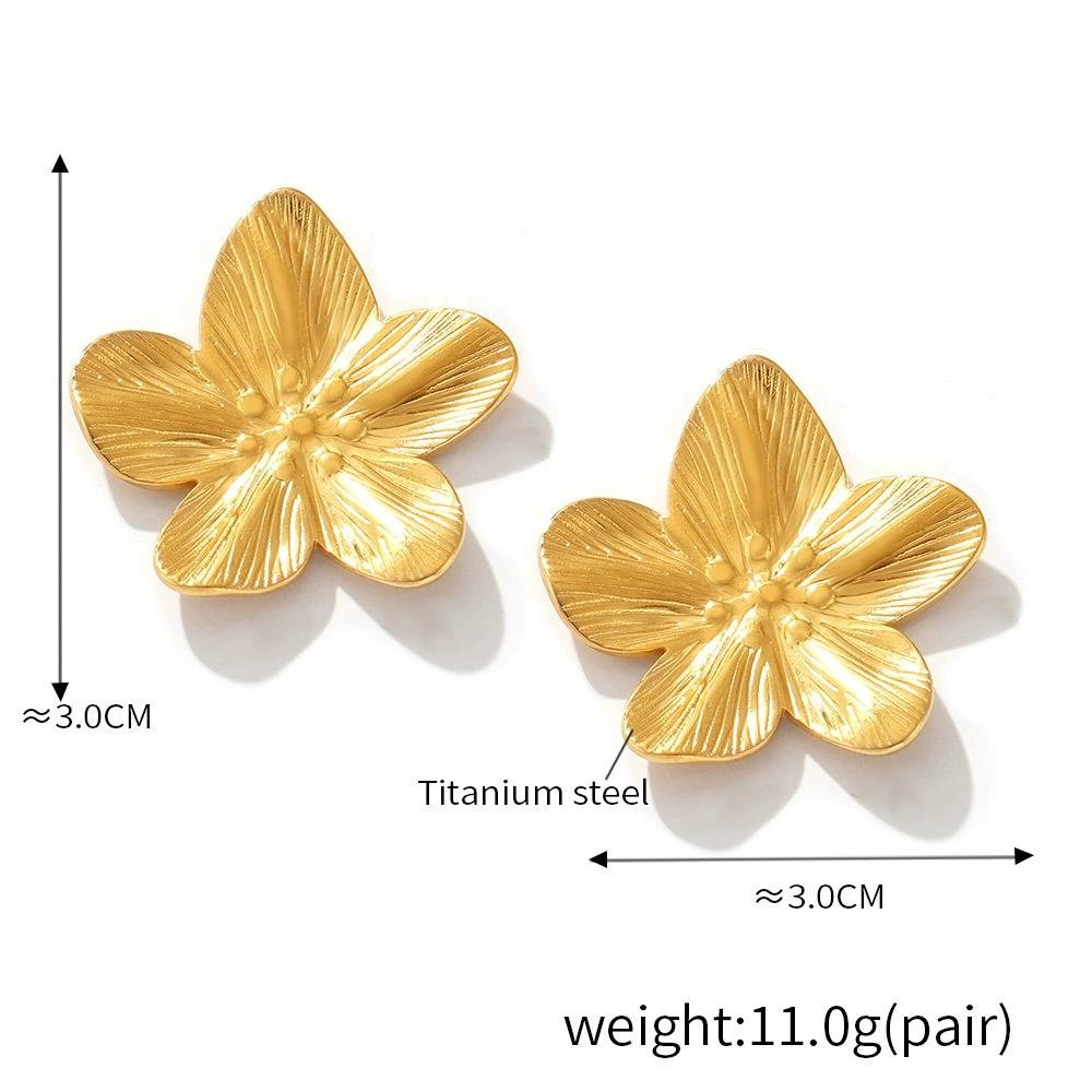 Htpwe Stainless Steel Flower Leaf Stud Earrings For Women 18k Gold Plated Couple Holiday Gift Earrings Party Daily Zircon