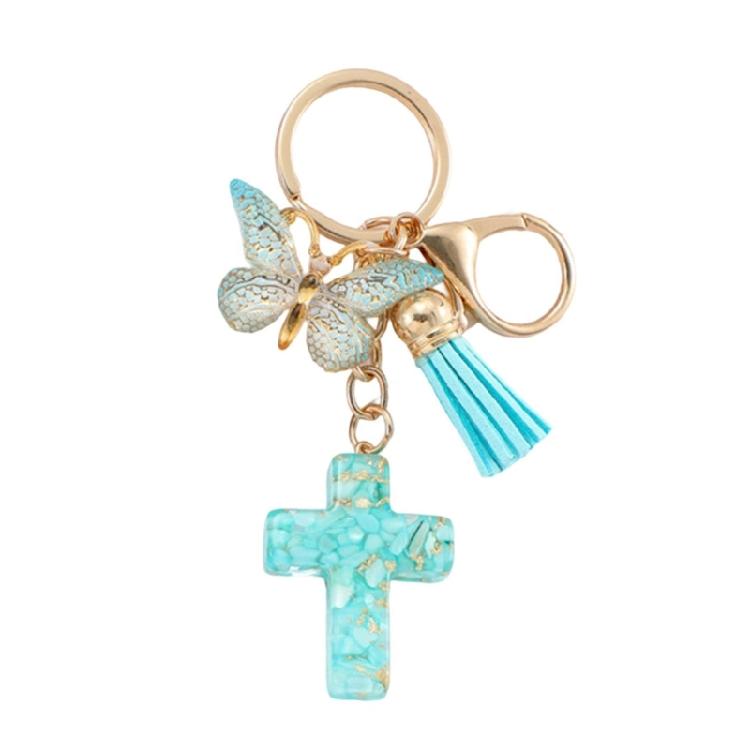 Christian Resins Crosses and Butterfly Keychain with Tassels for Daily Key Organization and Backpack Bag Decoration