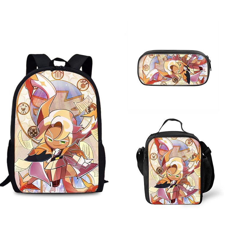 Biscuit Game Student Backpack Three Piece Set Shadow Milk Cookie Peripheral Children's Backpack Meal Bag Pencil Case Set