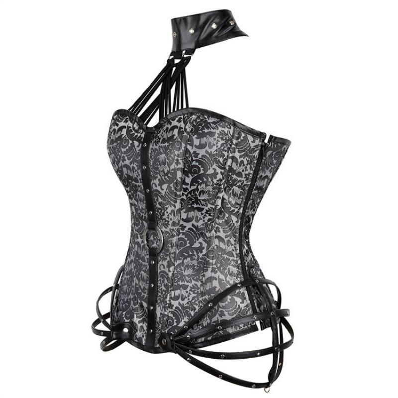 Gothic Halter Neck Steel Bone Side Zipper Corset Slimming Body Shaper Top