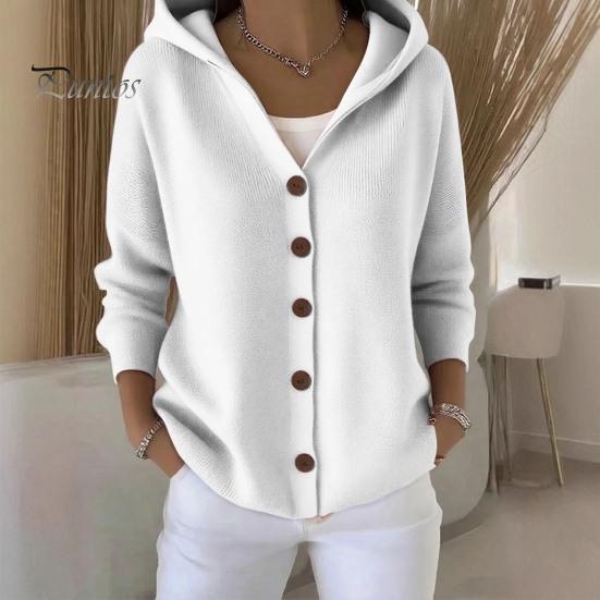 Women Cardigan Women's Hooded Sweater Casual Long Sleeve Button Classic Outerwear Down Knit Hoodie Coat Oversized Fall Simple Design Jacket