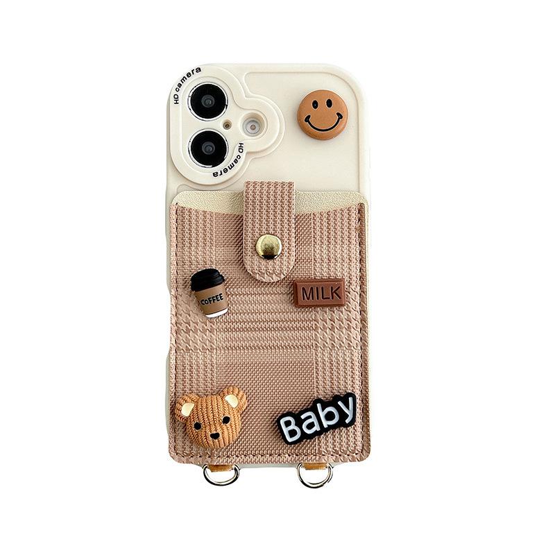 Coffee Bear Change Bag Card Slot for IPhone 17 Promax Crossbar Rope for Apple 16 Plus All Inclusive