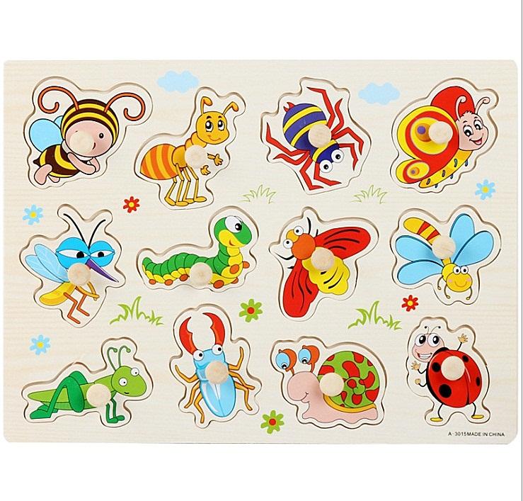 

30cm Baby Toys Montessori Wooden Puzzle Hand Grab Board Educational Wood Puzzles designed for Kids Cartoon Animal Vehicle Child Gift