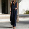 Kapuzen Ärmelloses Maxikleid für Damen Knopfleiste Lässiges Hemdkleid mit Taschen Sommer Strand Sweatshirt Langes Kleid