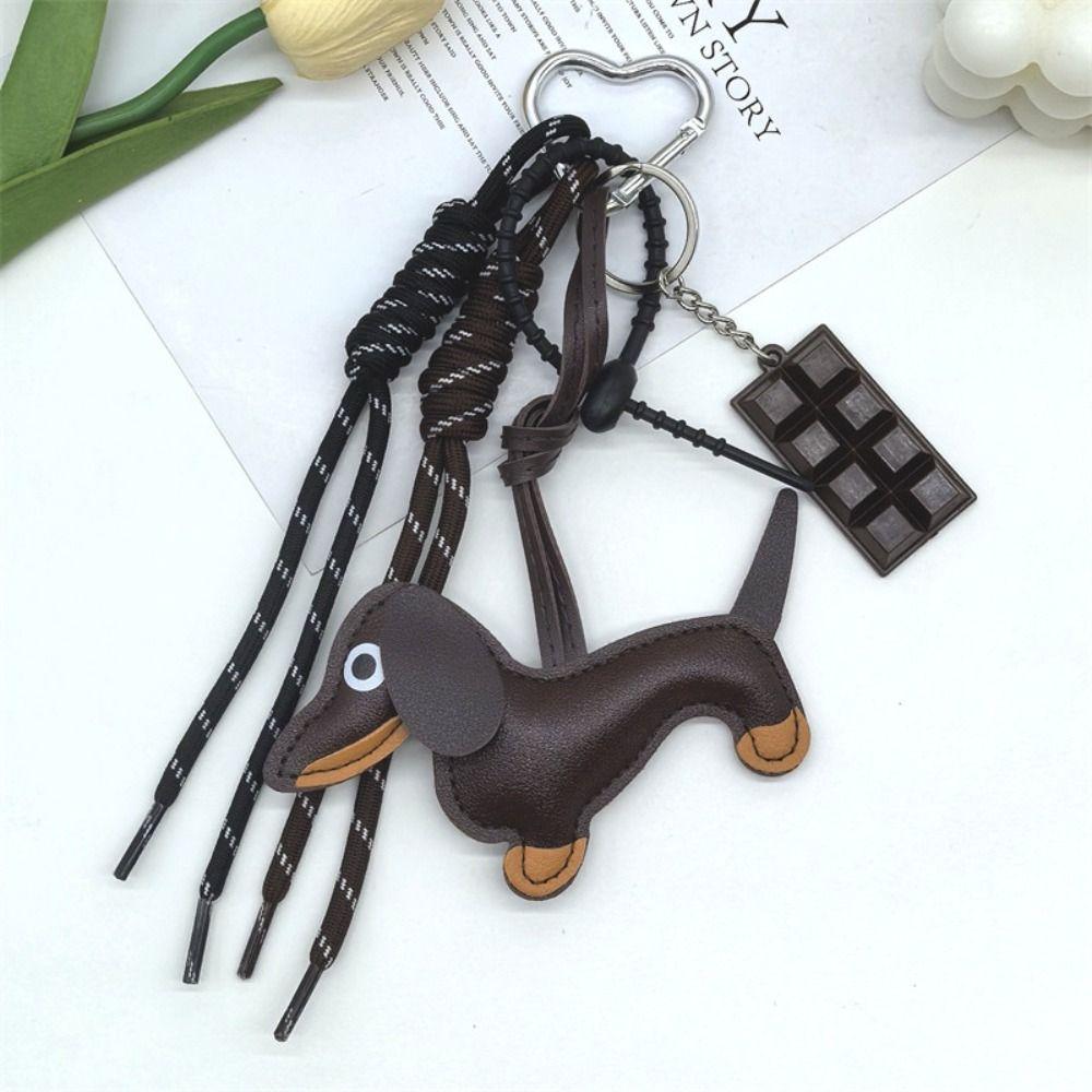 Hanging Ornament Dachshund Keychain Braided Rope Dog Keyring Dachshund Pendant Car Keyring