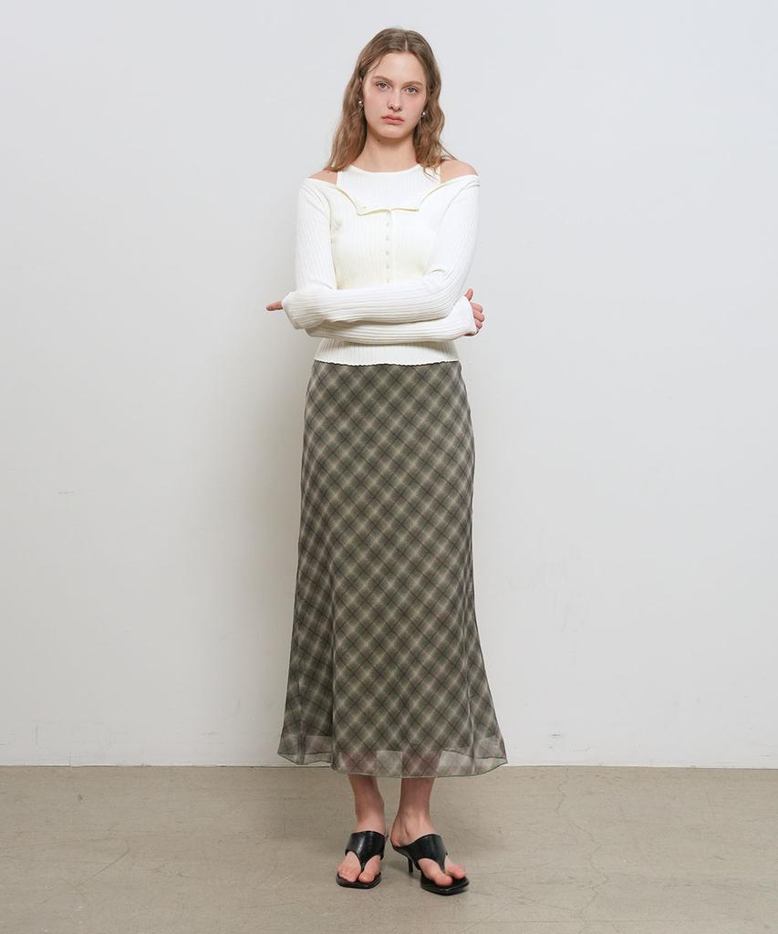 General Idea Check Sheer Long Skirt [Khaki] / Gf2Lsk510