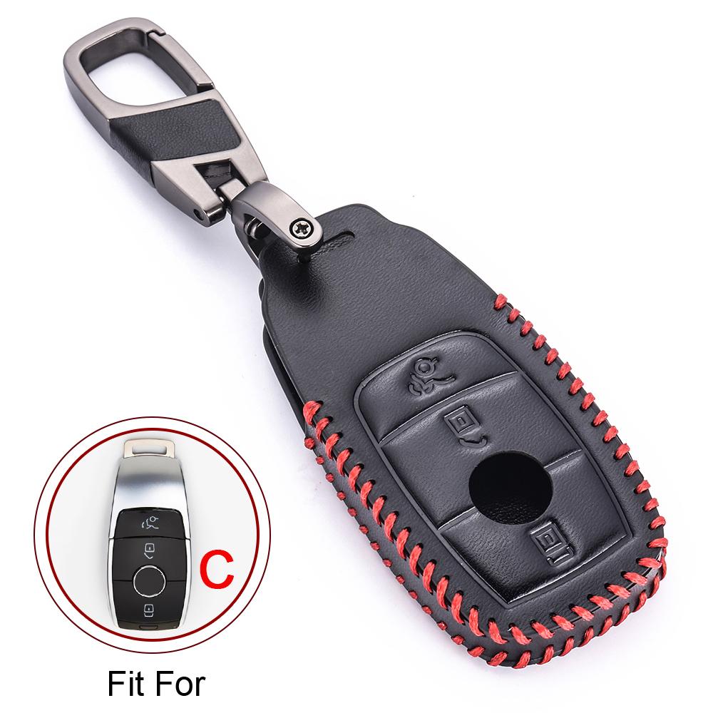 Leather Car Key Cover For Mercedes Benz  C260 W203 W204 W211 CLK B C E ML S CLK CL Class AMG Smart Remote Fob Protector Case