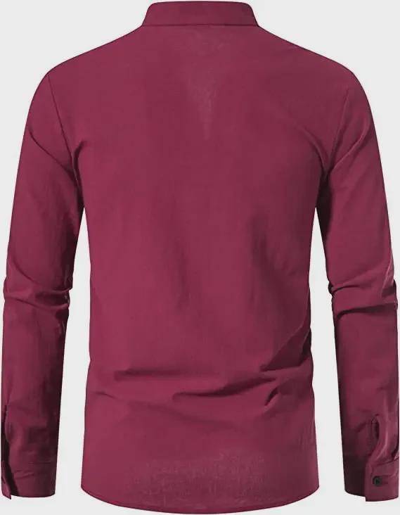 Men's Cotton Linen Henley Shirt - Beach Casual Stand Collar Long Sleeve (2024)