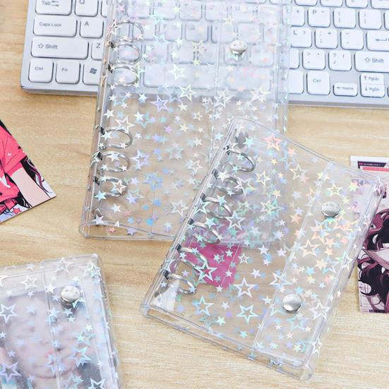 A6 Star Binder Cover Color-Changing PVC Notebook Cover with Reflective Design Transparent Spiral Planner Journal Sketchbook Accessories