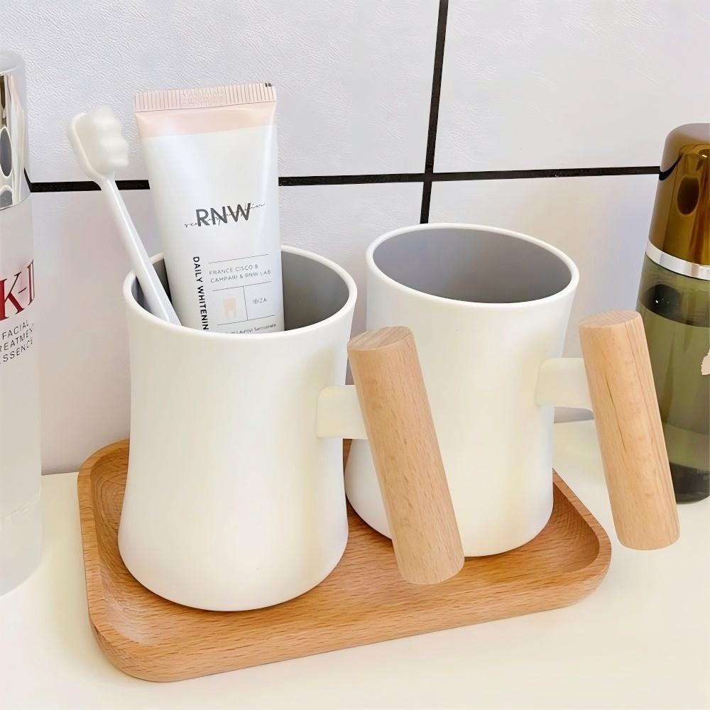 Mundspülbecher Advanced Sense Holzgriff Putz- und Waschbecher Wohnheim Kreativ Einfach Haushalt Paar Zahnbürstenbecher