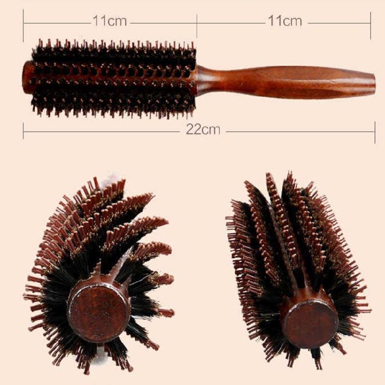 Straight Twill Boar Bristle Hair Round Brush Wood Handle Rolling Styling Comb