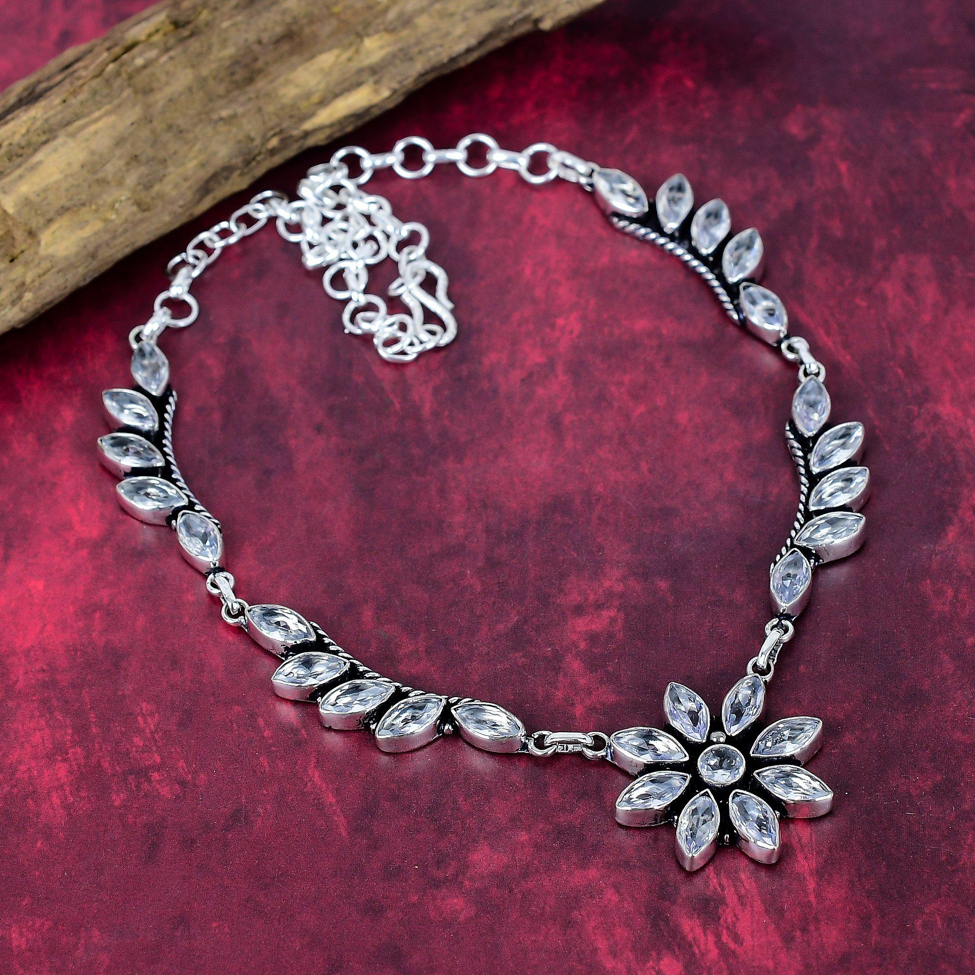 

Ожерелье из белого топаза из стерлингового серебра 925 пробы, ожерелье с драгоценными камнями ручной работы, на День благодарения белый