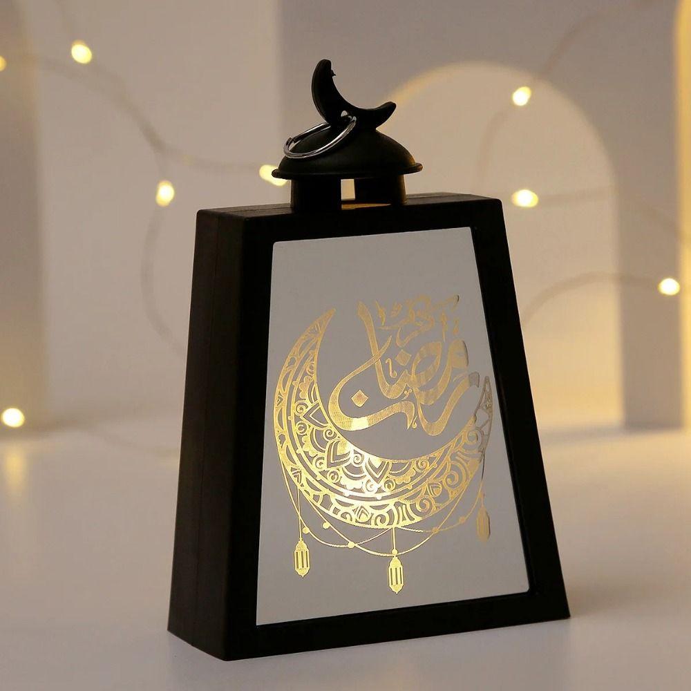 Trapezoid Ramadan Lantern Light Retro Multicolor Eid Mubarak Ornaments Warm Light Star Moon Castle Electric Candle