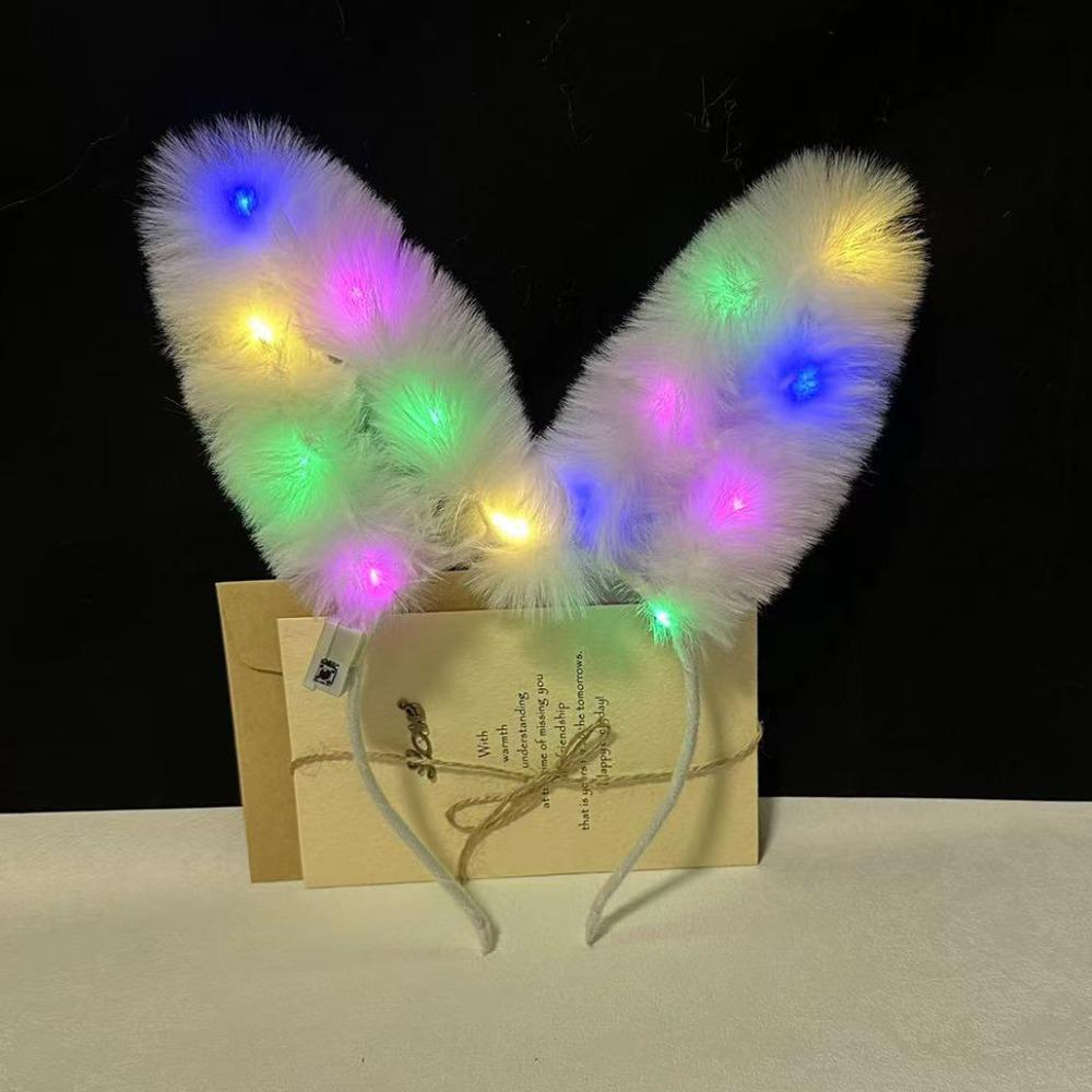 Realistic Glowing Plush Headband LED Light Luminous Bunny Headband  Amusement Park