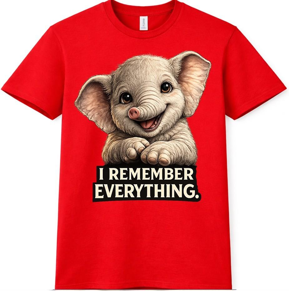 Elephant T Shirt I Remember Everything Cute Funny Baby Animal Graphic Tee S