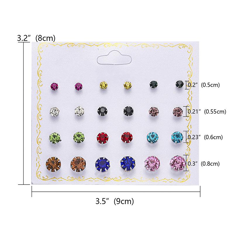 12Pair/Set Mixing Crystal Zircon Round Stud Earrings Women Girls Ear Accessories