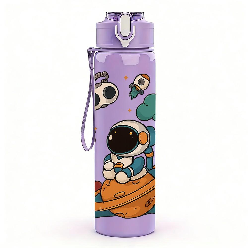 1PC Astronaut Space Planet Pattern 750ml Color Plastic Sports Water Bottle Leakproof Flip Straw Lid Suitable for Sports Office Home Use