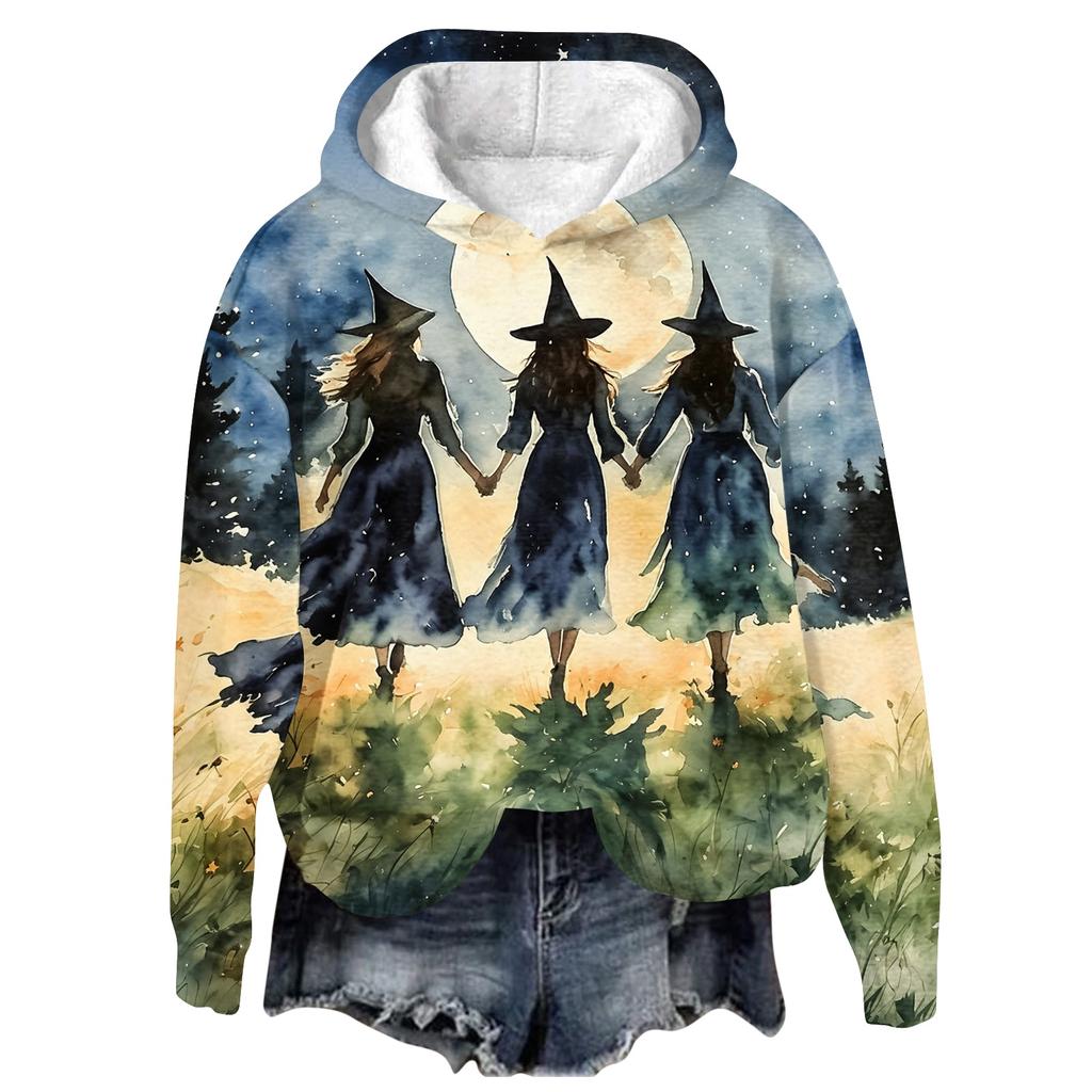 Women's Casual Long Sleeve Halloween Print Hoodie Pullover Sweatshirt