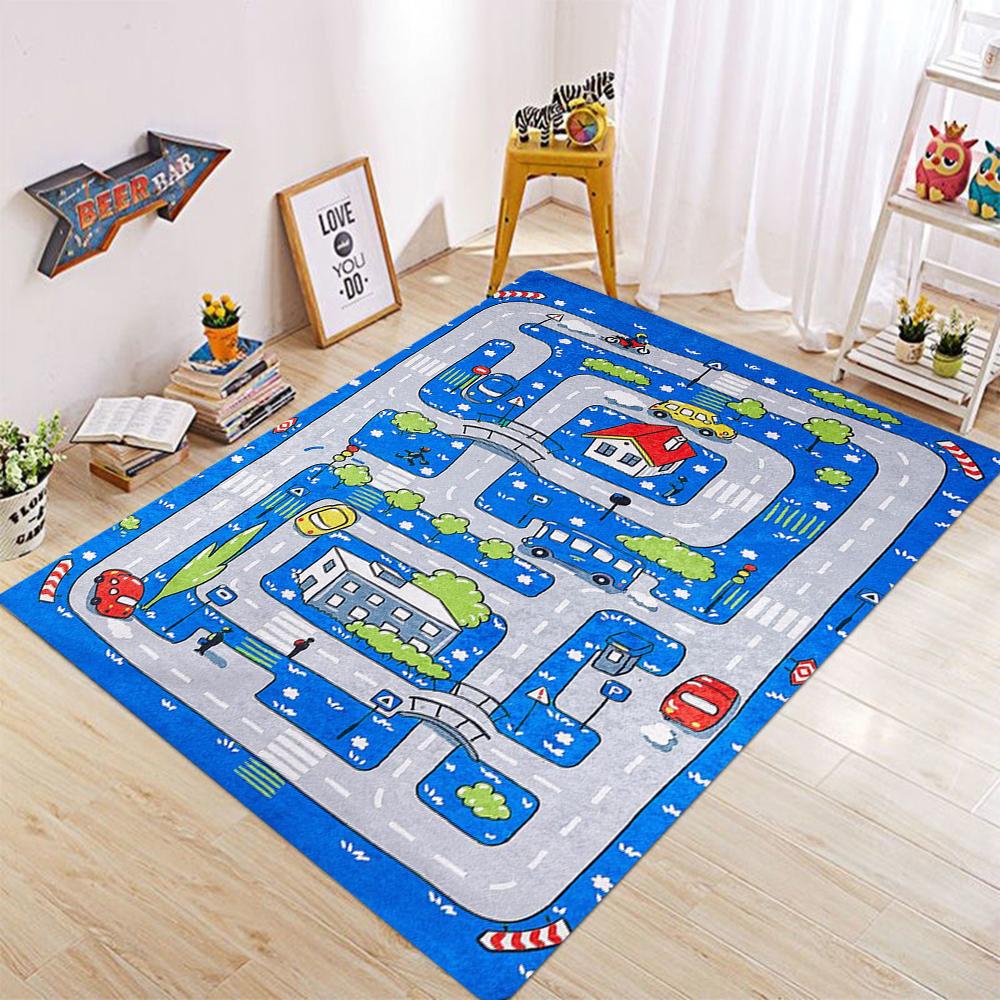Thickened Flannel Carpet Living Room Children's Bedroom Decoration Floor Rug Cartoon Road Play Mat Soft Tatami Carpets Non-slip