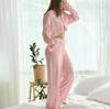New Solid Color Knitted Jacquard Long Sleeve Open Umbilical Pajama Pants Two Piece Comfortable Home Clothes for Women