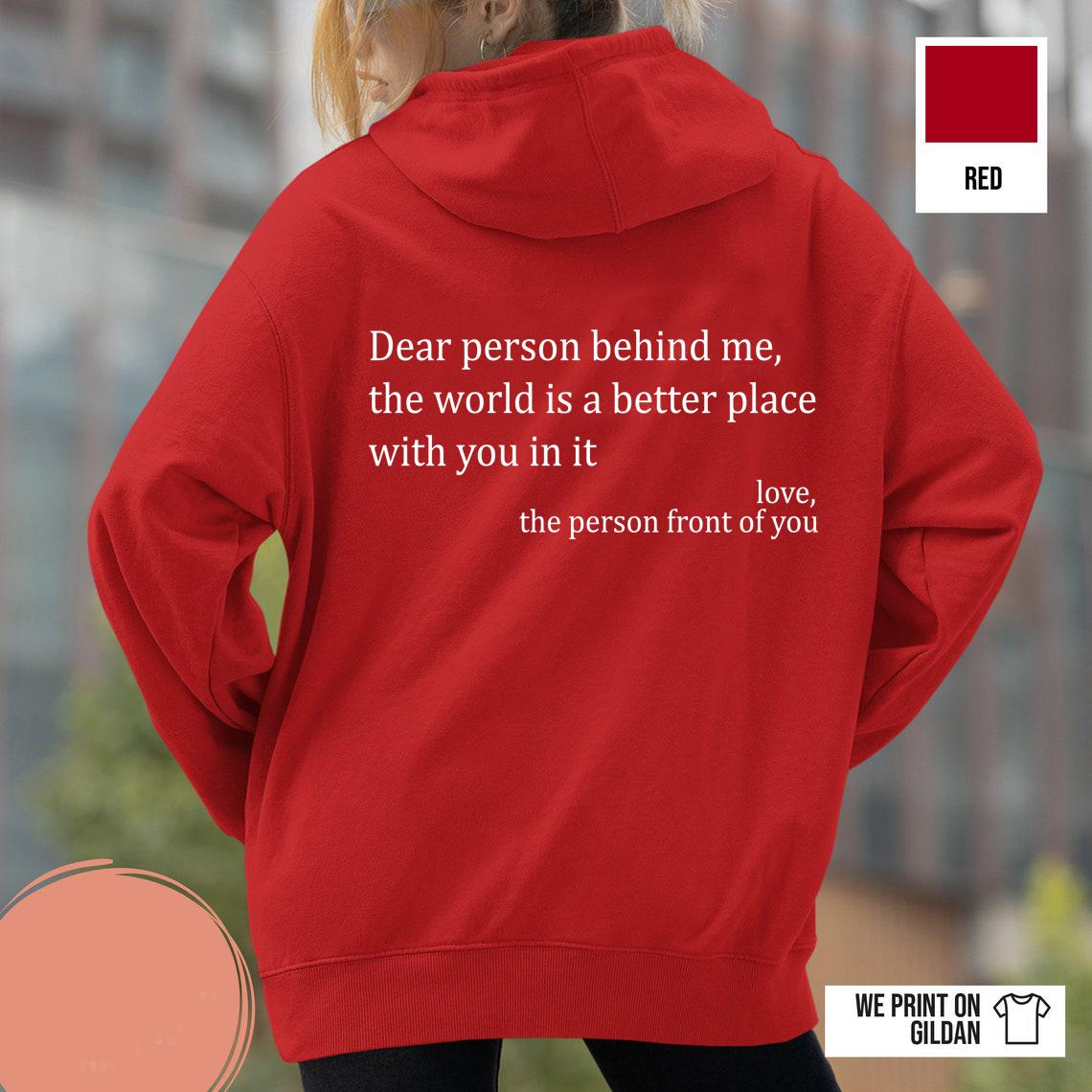 

Толстовка Dear Person Behind Me з пуловером з кишенею «кенгуру» Вінтажна естетична толстовка з написом на спині Модні толстовки унісекс XXXL червоний