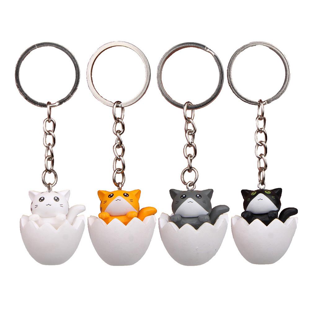 Adorable Eggshell Cartoon Cat Resin Pendants Keychain For Gifts Children