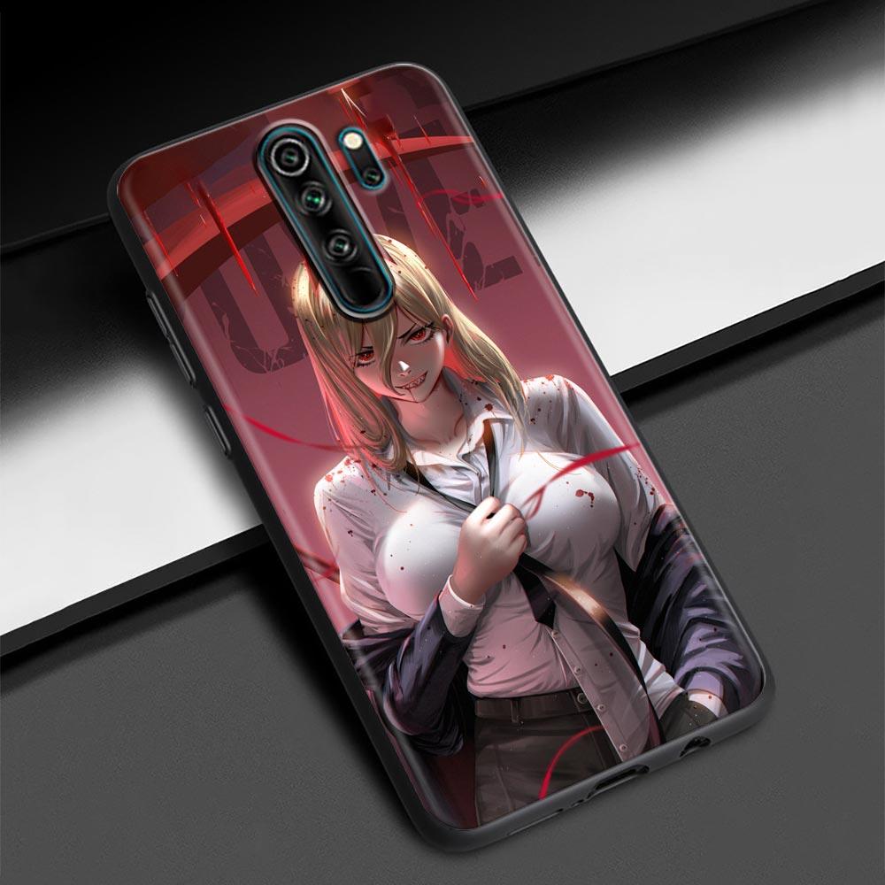 ChainSaw Man Girl Anime Handy Shell für Redmi K40 K40S K50 6 6A 7 7A 8 8A 9 9A 9C 9T 10 10C Pro Plus Schwarz Soft Case Capa