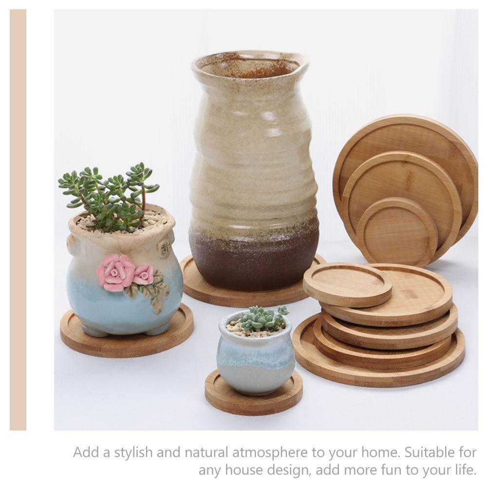 6Pcs Bamboo Flowerpot Trays Round Plant Pot Saucers Drip Tray for Succulent Bonsai Planter Bases Flower Pot Dish