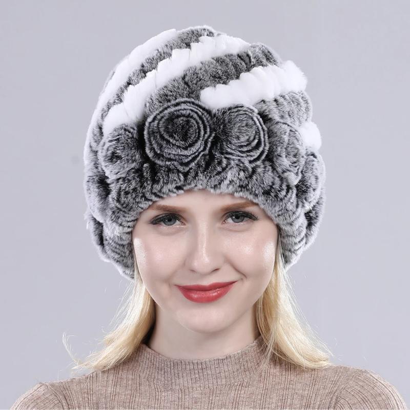 Hot Sell Women Winter Knitted Real Rex Rabbit Fur Hat Fluffy Natural Rex Rabbit Fur Cap Lady Good Elastic Genuine Fur Hats