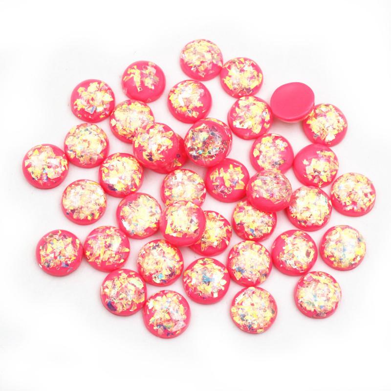 40 Stück Mode Neu 12mm Eingebaut Goldfarbe Metallfolie Flache Rückseite Harz Cabochons Cameo Kuppel DIY Schmuckzubehör