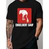 Men's Funny German Humorous Engelbert Sauf Crinkle Graphic T-Shirt - Red & Black Casual Short Sleeve Tee with White Print, Plus Size Comfort Fit