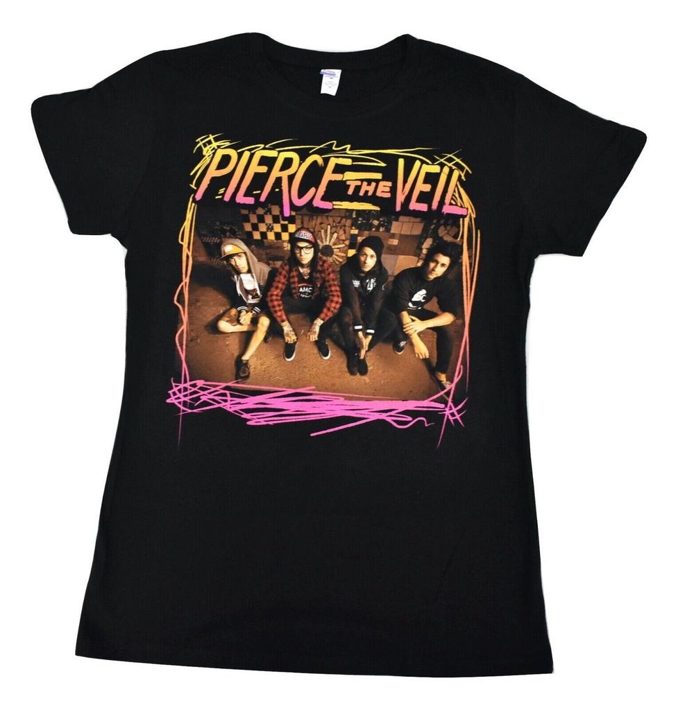 Pierce The Veil Juniors Groupe Assis Pop Punk Rock T-shirt Noir Neuf XS3XL