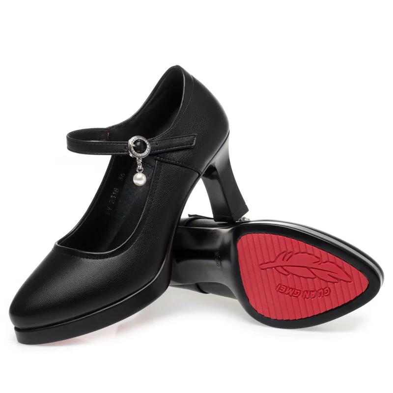 7cm Comfortable Shallow Soft Leather Shoes Women Pumps 2025 Thick Bottom Block High Heels Platform Shoes for Office Mom Dance