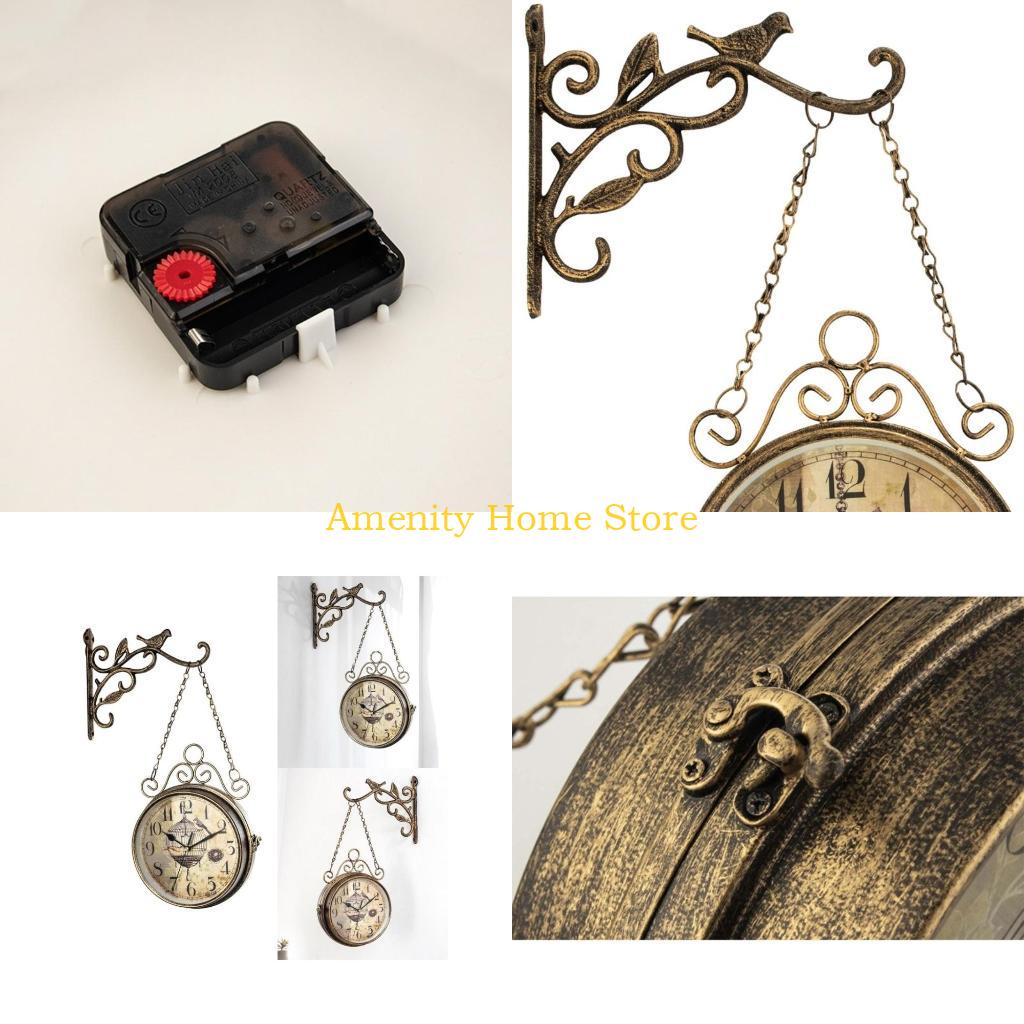 F26C Винтажные Двусторонние Бесшумные Настенные Часы Кованое Железо Подвесные Часы-Органайзеры для Дома Спальни Общежития Настенные China Mainland