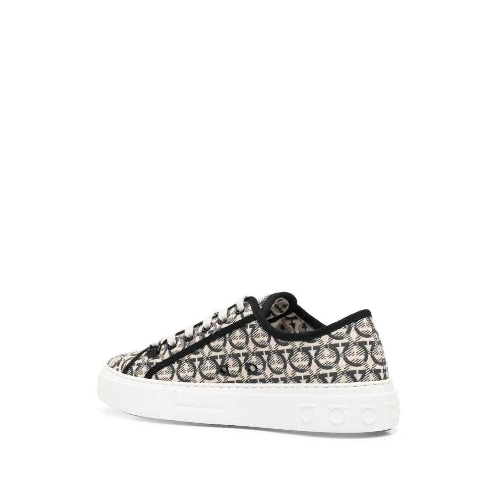 Salvatore Ferragamo Ferragamo Anson Gancini Jacquard Sneakers Neutrals