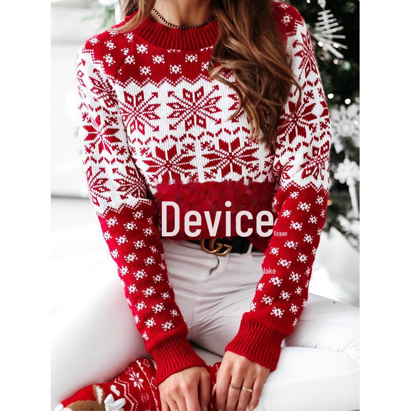 Women's Red Knitted Sweater Pullover - New Lazy Style Autumn/Winter Fashion for Christmas and New Year.