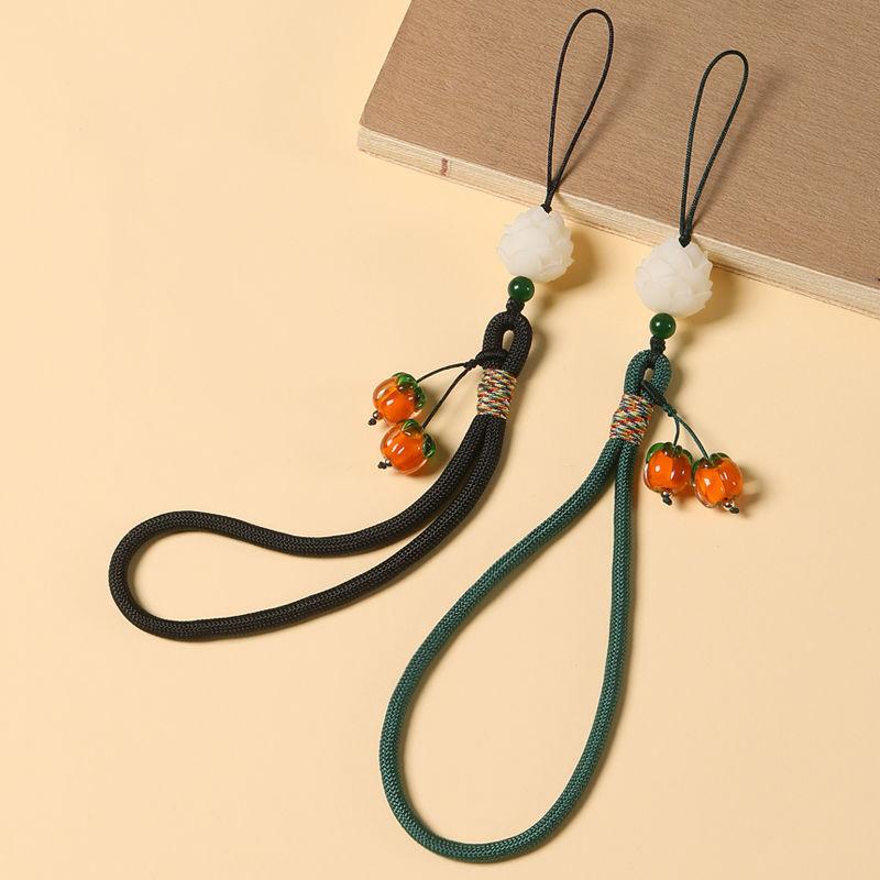 Liuli Persimmon Mobile Phone Chain Keychain Pendant Anti-Lost Wrist Lanyard Persimmon Bodhi Root Lotus Earphone Camera Chain