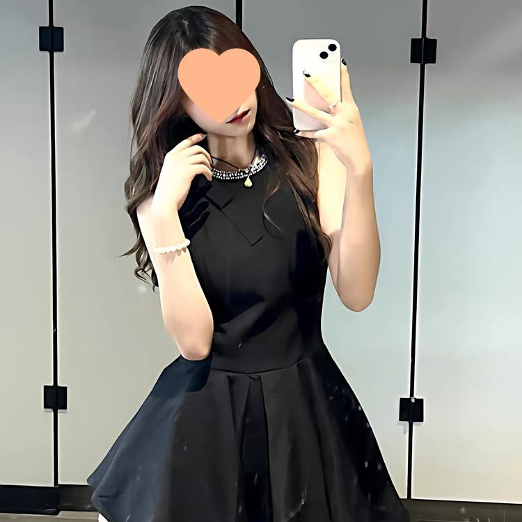Elegant Gold-Embroidered Little Black Dress - Women's Summer Sleeveless Slim Fit Party Dress