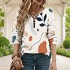 Women Plus Size V Neck Front Zip Long Sleeve Abstract Printed Sweatshirt