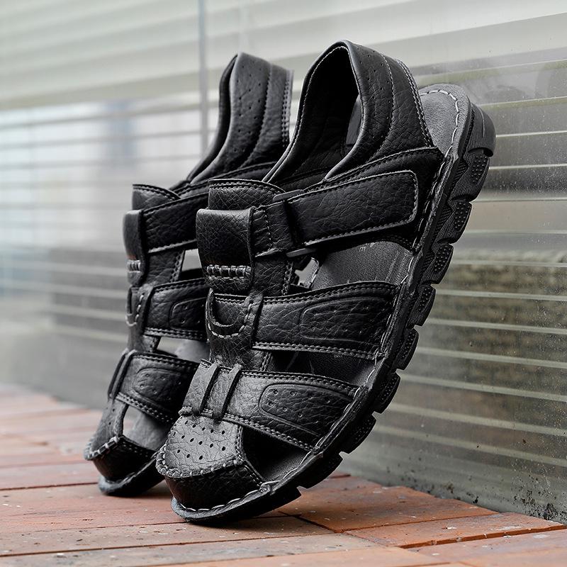 Men's Soft Leather Sandals: Summer Breathable, Non-Slip, Hollowed-Out, Soft Sole Beach Slippers for Students & Middle-Aged Dads