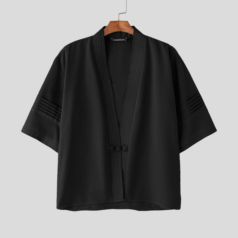 

INCERUN S-XXXXXL Мужской летний кардиган-кимоно с полурукавом и открытой передней частью M чёрный