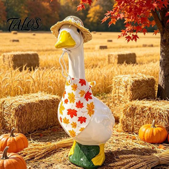 1 Set Autumn Porch Goose Outfit, Straw Hat And Maple Leaf Scarf, Fall Season Goose Costume for 23 Inch Goose Statue Outdoor Yard Lawn Garden Decor
